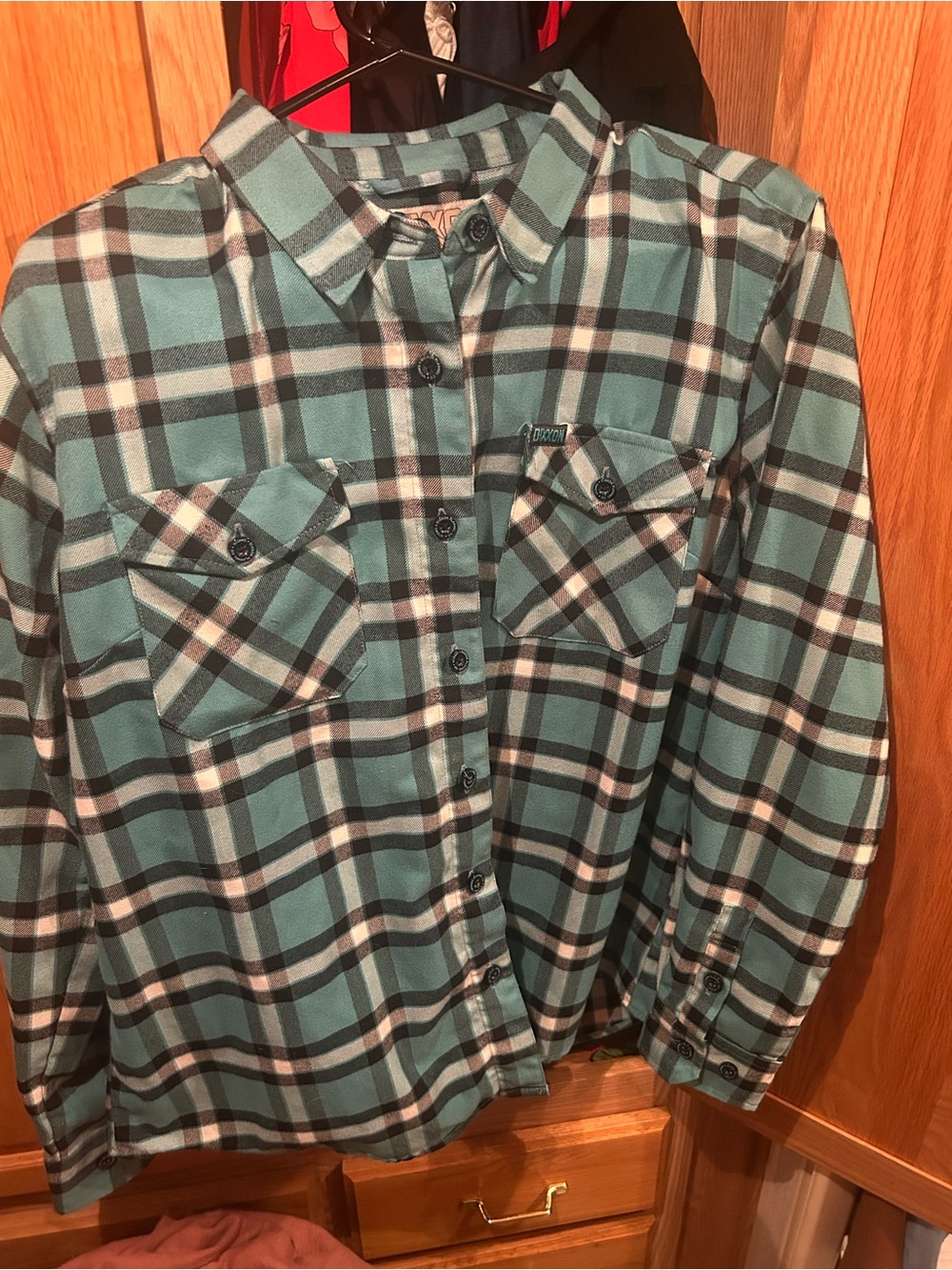 DIXXON Teal Black and White Plaid Button-Down Shirt
